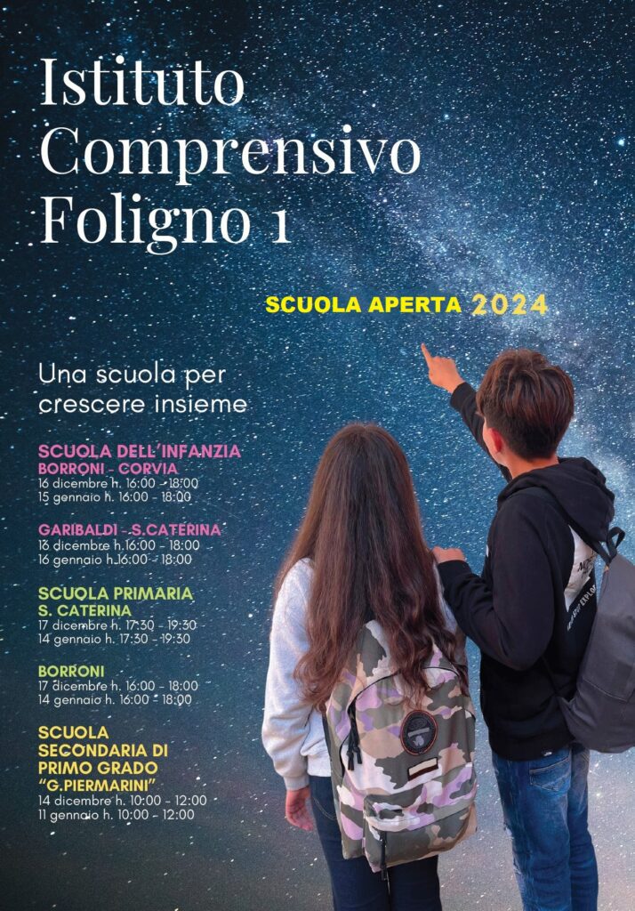 Locandina Scuola Aperta 2024: date e orari di apertura dei plessi dell'Istituto.